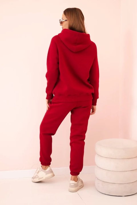 Komplet damski bawełniany ocieplany z nadrukiem bordowy