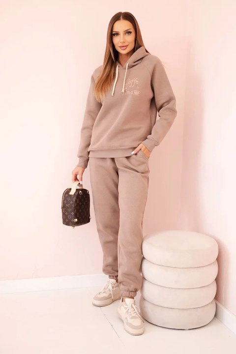 Ocieplany komplet bawełniany damski fango – dres z nadrukiem na jesień i zimę