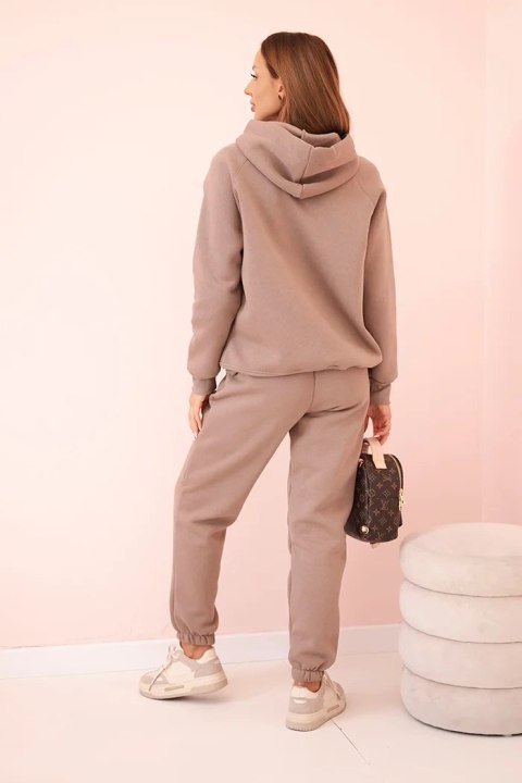 Ocieplany komplet bawełniany damski fango – dres z nadrukiem na jesień i zimę