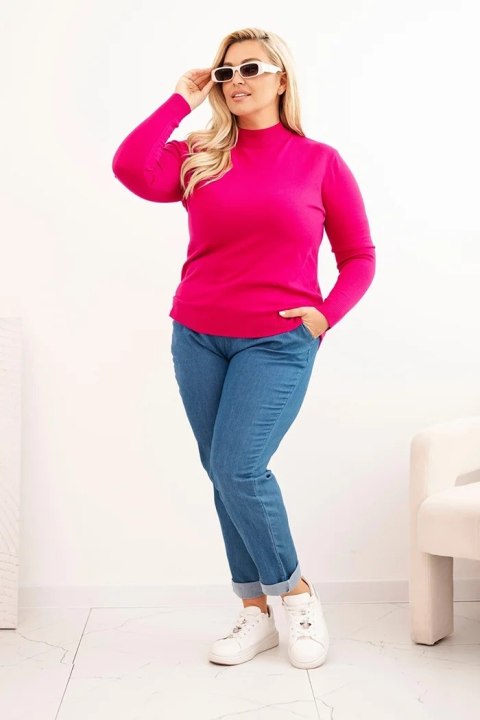 Sweter damski Plus Size z wiskozy z golfem fuksja