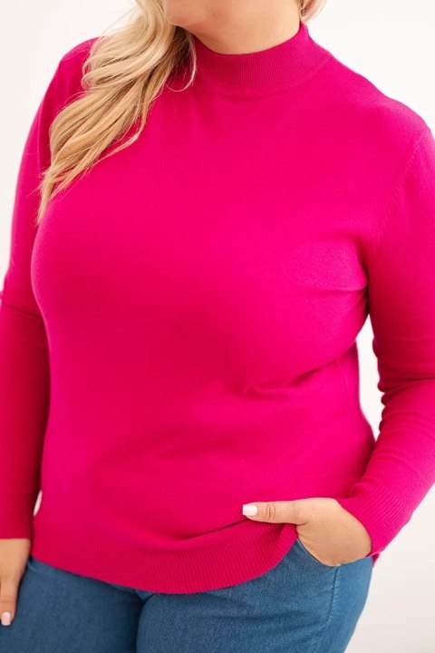 Sweter damski Plus Size z wiskozy z golfem fuksja