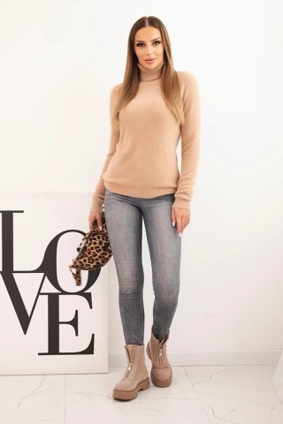 Sweter damski alpaka z golfem camelowy