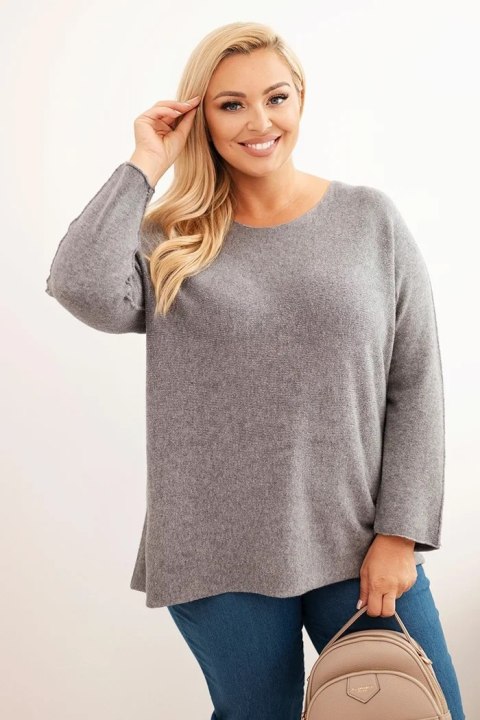 Sweter damski plus size z dekoltem łódką szary