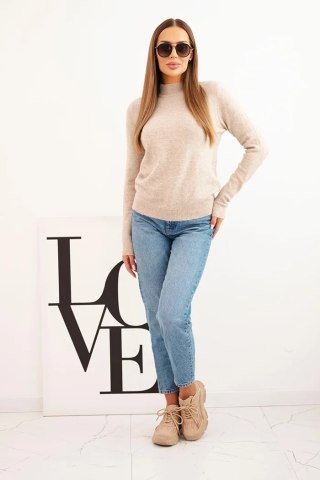 Sweter damski z półgolfem z miękkiej dzianiny ciemno beżowy