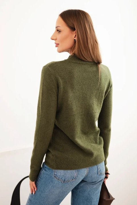 Sweter damski z półgolfem z miękkiej dzianiny khaki