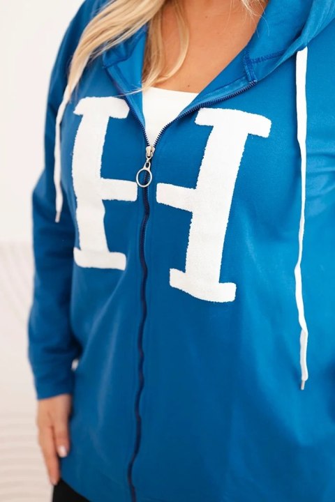 Bluza damska Plus Size bawełniana z kapturem i dużą literą H chabrowa