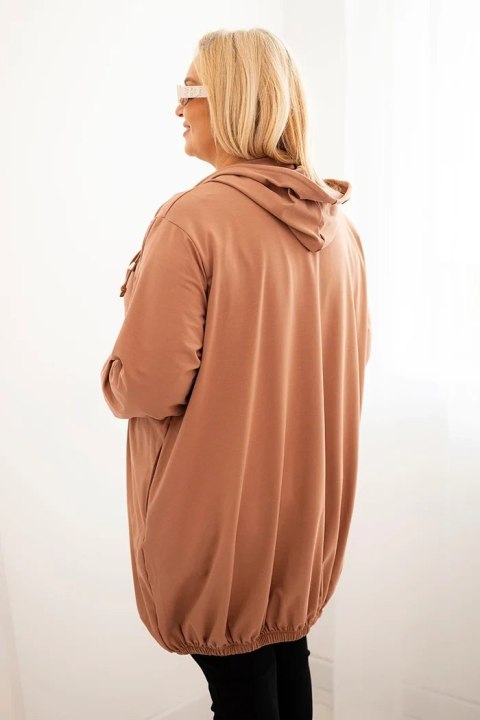 Bluza damska Plus Size bawełniana z kapturem i zamkiem cappuccino