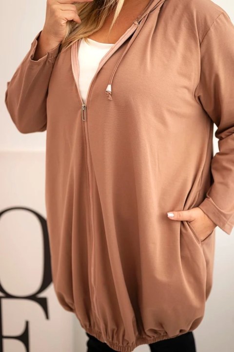 Bluza damska Plus Size bawełniana z kapturem i zamkiem cappuccino