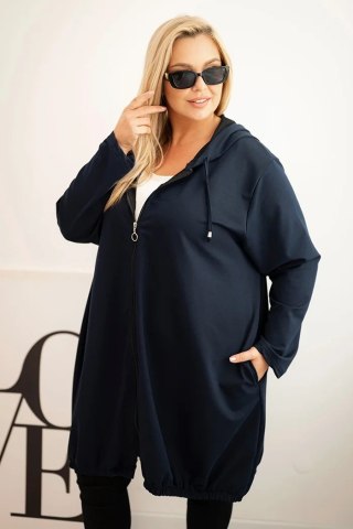 Bluza damska Plus Size bawełniana z kapturem i zamkiem granatowa