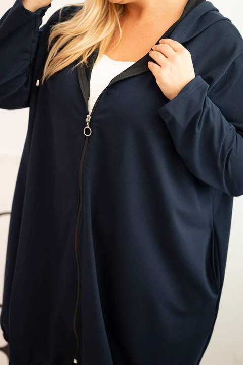 Bluza damska Plus Size bawełniana z kapturem i zamkiem granatowa