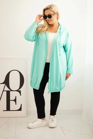 Bluza damska Plus Size bawełniana z kapturem i zamkiem miętowa