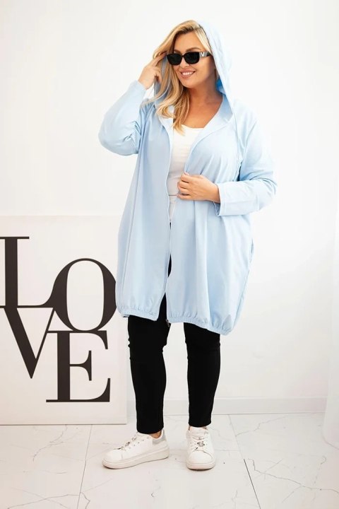 Bluza damska Plus Size bawełniana z kapturem i zamkiem niebieska