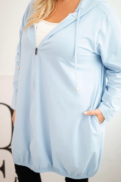 Bluza damska Plus Size bawełniana z kapturem i zamkiem niebieska