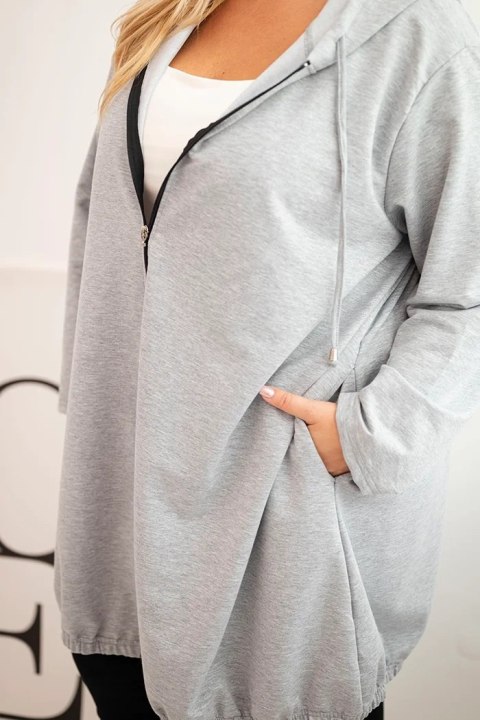 Bluza damska Plus Size bawełniana z kapturem i zamkiem szara