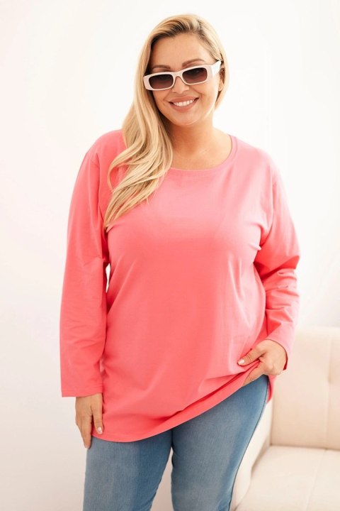 Bluzka damska Plus Size bawełniana z okrągłym dekoltem różowa