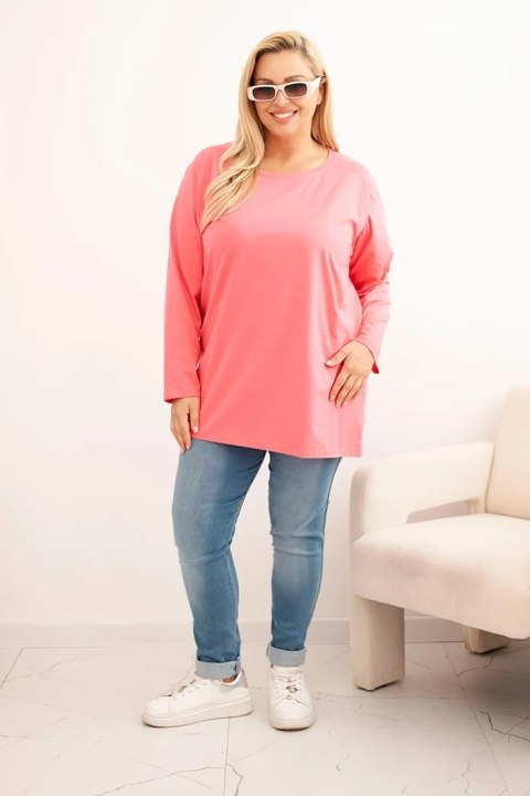 Bluzka damska Plus Size bawełniana z okrągłym dekoltem różowa