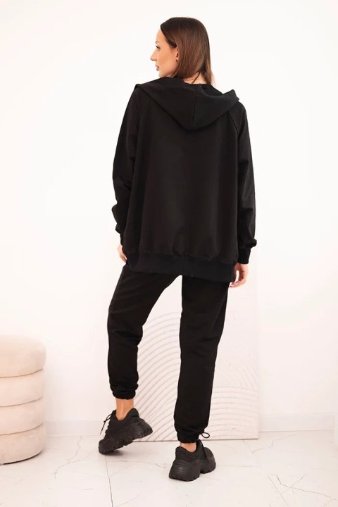 Komplet damski bawełniany z kapturem i zamkiem czarny
