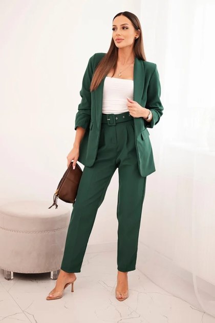 Komplet elegancki marynarki ze spodniami ciemny zielony