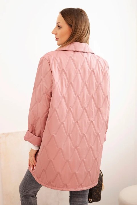 Ciemnoróżowa kurtka damska Plus Size z eleganckim kołnierzem i ozdobnym guzikiem