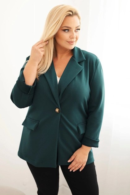 Marynarka damska z wiskozy Plus Size z długim rękawem i kołnierzem morska