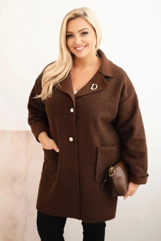 Płaszcz damski Plus Size baranek z wełną i kieszeniami brązowy
