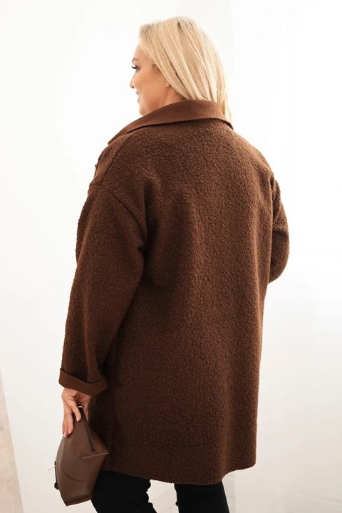 Brązowy płaszcz damski Plus Size baranek z wełną