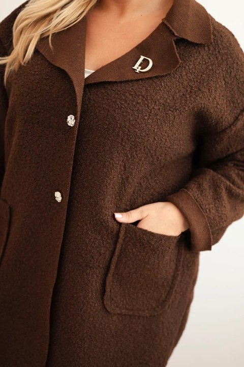 Płaszcz damski Plus Size baranek z wełną i kieszeniami brązowy