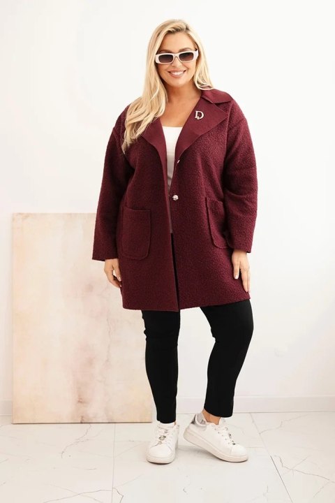 Płaszcz damski Plus Size baranek z wełną i kieszeniami śliwkowy