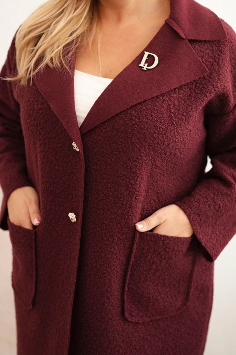 Płaszcz damski Plus Size baranek z wełną i kieszeniami śliwkowy