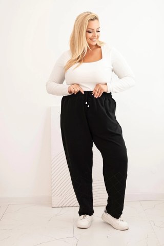 Spodnie damskie Plus Size bawełniane z cekinowymi szprosami czarne