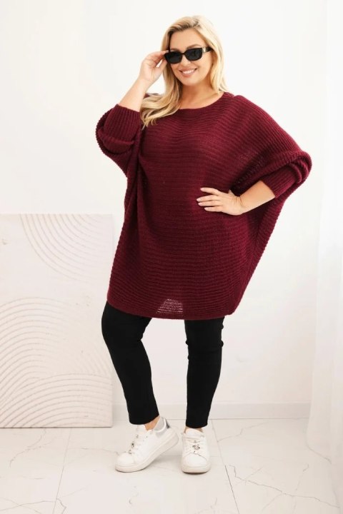 Sweter damski Plus Size z moherem ponczo bordowy