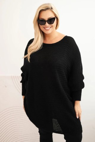 Sweter damski Plus Size z moherem ponczo czarny