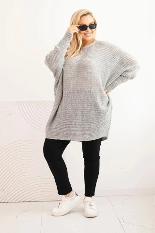 Sweter damski Plus Size z moherem ponczo szary