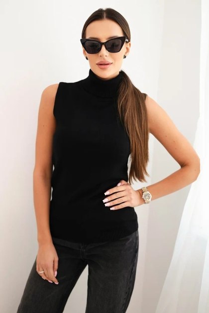 Bluzka damska wiskozowa bez rękawów z golfem czarna