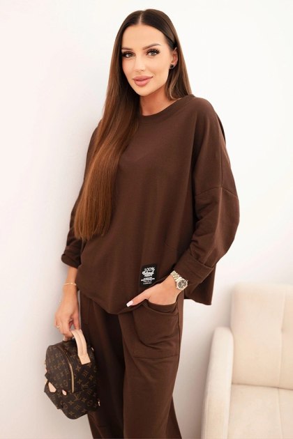 Komplet bawełniany bluza + spodnie czekoladowy
