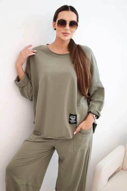 Komplet bawełniany bluza + spodnie jasny khaki