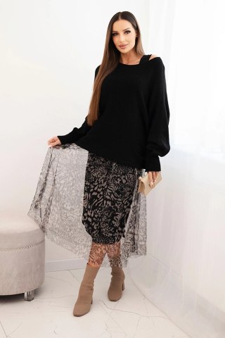 Komplet damski z wełnianym swetrem i wiskozową sukienką czarny