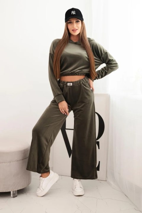 Welurowy komplet dresowy damski khaki