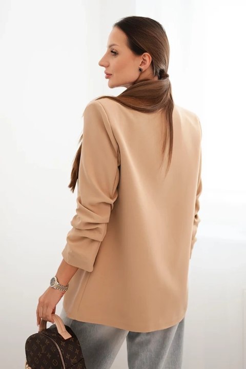 Klasyczna camelowa marynarka damska z klapami – elegancki żakiet S/M