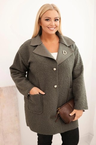 Płaszcz damski Plus Size baranek z wełną i kieszeniami jasne khaki