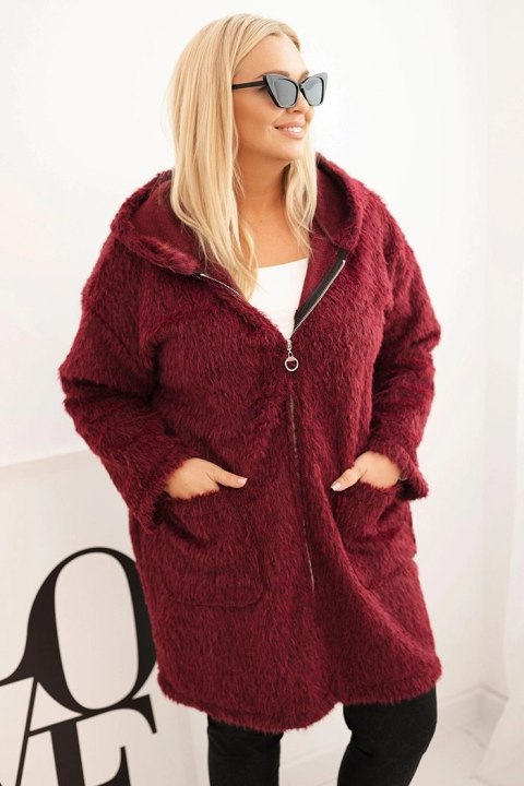 Płaszcz damski Plus Size z wiskozy zapinany na suwak z kapturem śliwkowy