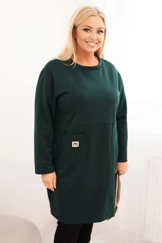 Sukienka damska Plus Size masełko z kieszenią i rękawem 3/4 ciemno zielona