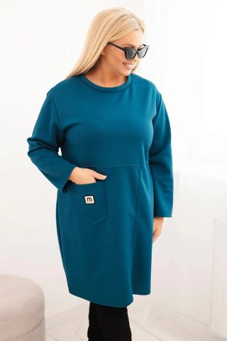 Sukienka damska Plus Size masełko z kieszenią i rękawem 3/4 morska