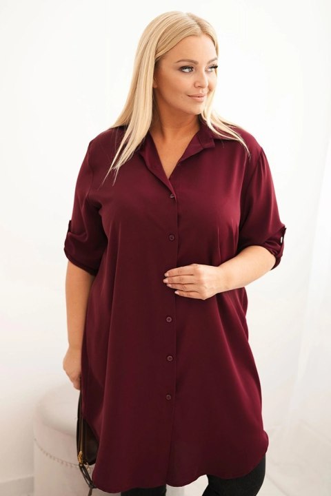 Sukienka damska koszulowa Plus Size z dłuższym tyłem i podwijanym rękawem śliwkowa
