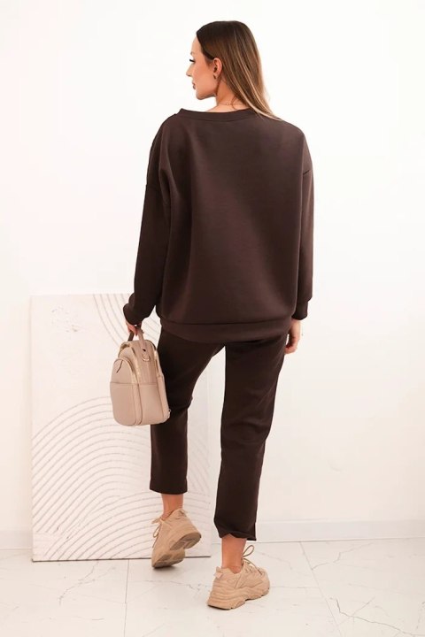 Brązowy komplet dresowy z wiskozy z pikowaną bluzą