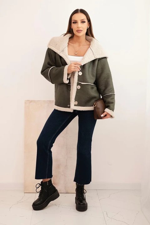 Krótka kurtka damska Plus Size ocieplana barankiem w kolorze khaki