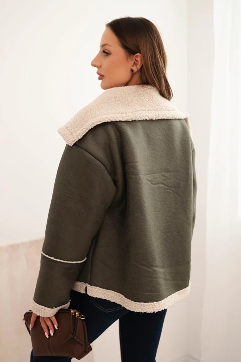 Krótka kurtka damska Plus Size ocieplana barankiem w kolorze khaki