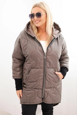 Kurtka damska zimowa Plus Size pikowana z kapturem fango