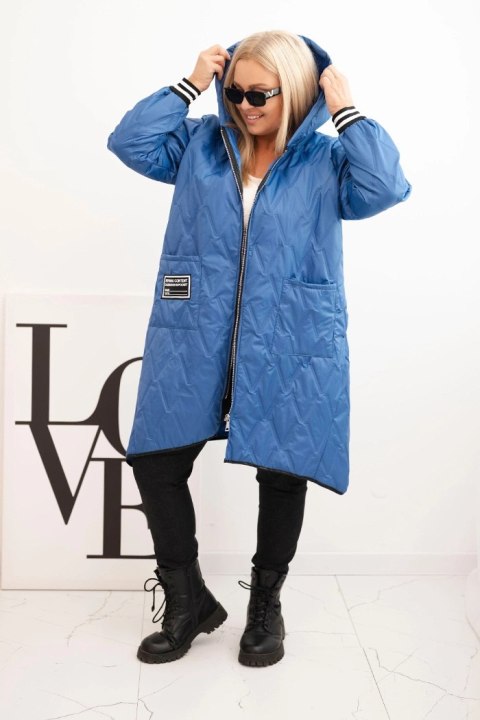 Kurtka damska Plus Size pikowana z kapturem i sportowymi mankietami jasno jeansowa