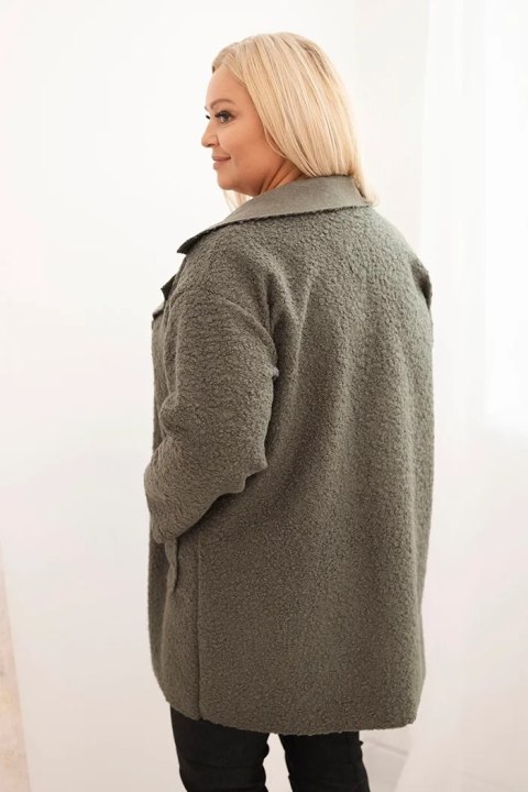 Płaszcz damski Plus Size baranek z wełną i kieszeniami jasne khaki